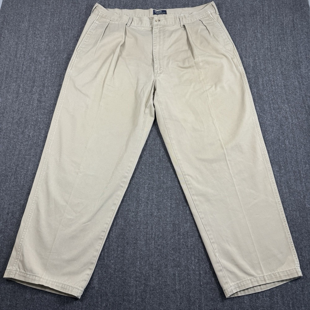 Vintage Polo Ralph Lauren Mens 38x30 Khaki Chino Pants Pleated Made USA Cotton